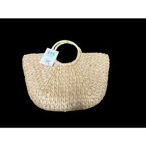 Haute Hippie Straw Bag Bamboo Handles Handbag Purse Tote New with Tag